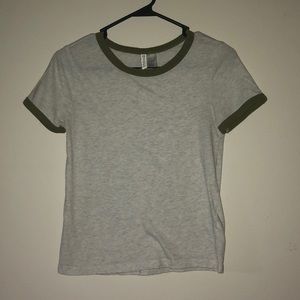 White Short Sleeve Top with Green Hems